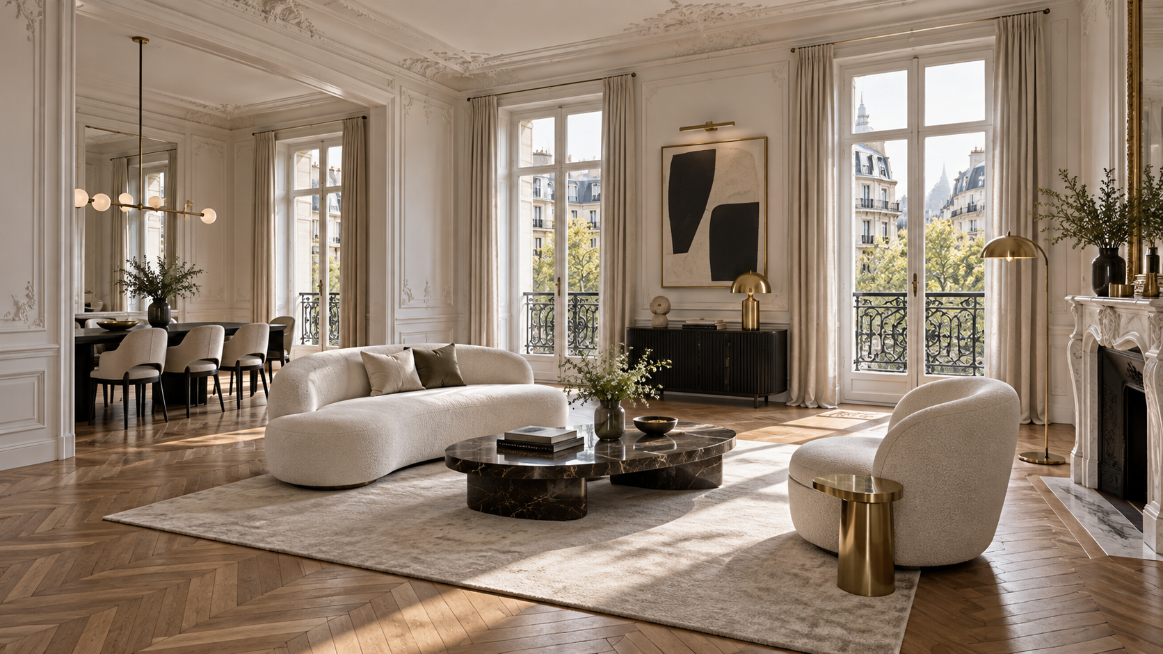 Intérieur parisien rénové avec des finitions haut de gamme